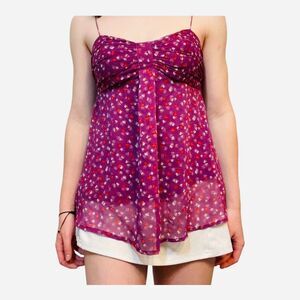 Womens American Eagle Floral Print Chiffon Tank Top Sleeveless Blouse  - Sz S